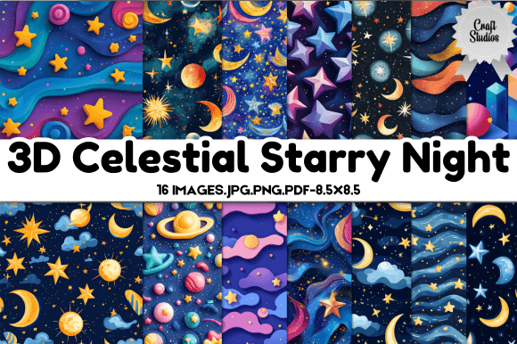 3D Celestial Starry Night Digital Paper