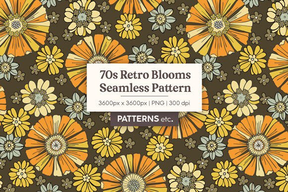 70s Retro Large Blooms Seamless Pattern