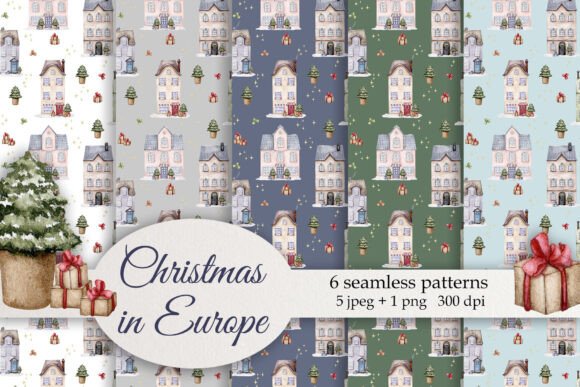 Christmas in Europe. Pattern Set JPG PNG