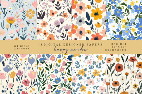Colorful Meadow Flowers Pattern Set