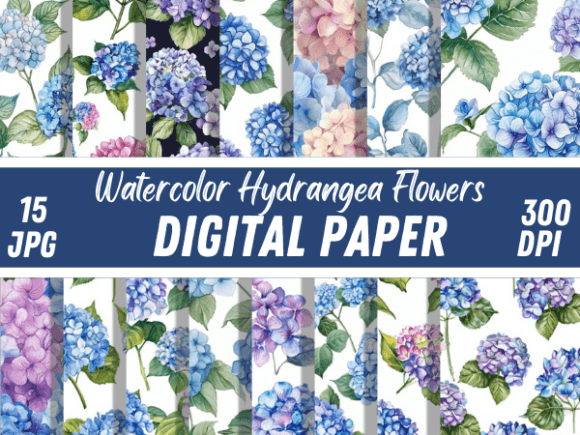 Cottagecore Watercolor Hydrangea Flowers