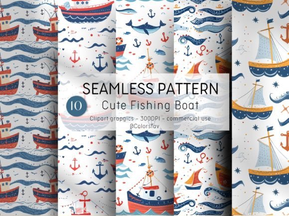 Cute Boat Seamless Nautical Delight Set