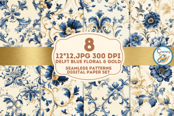 Digital Papers Set Vintage Delft Blue