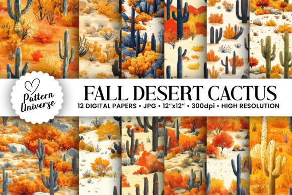 Fall Desert Cactus Digital Papers: The Perfect Blend of Seasonal Warmth and Arid Beauty