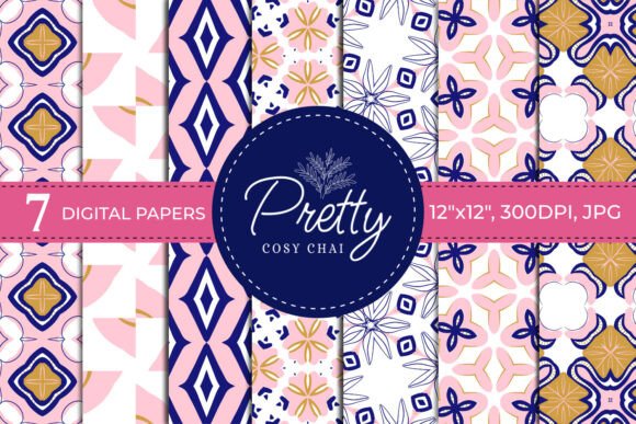 Floral Geometric Blush Navy Pattern Set