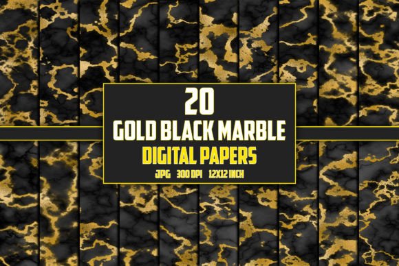 Gold Black Marble Digital Papers for Luxury Design