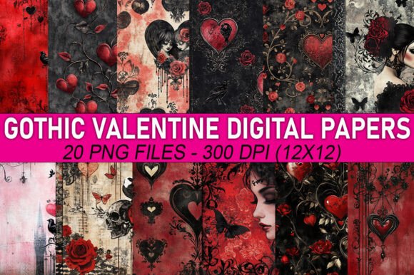 Gothic Valentine Digital Paper Bundle: A Dark and Elegant Twist on Romance