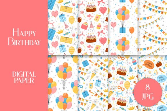 Happy Birthday Digital Paper JPG: Creative Party Designs
