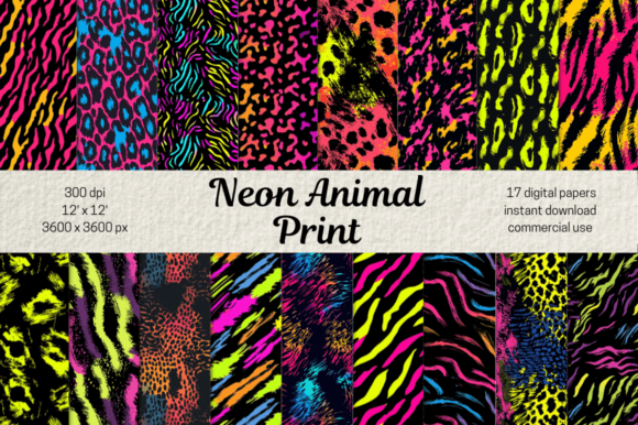 Neon Animal Print Seamless Pattern Set for Bold Design