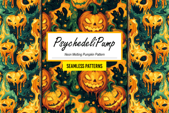 Neon Melting Pumpkin Seamless Pattern
