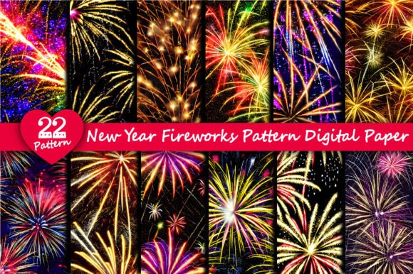 New Year Fireworks Pattern Digital Paper