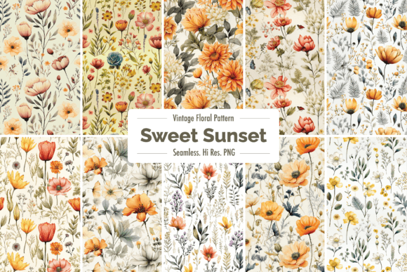 Orange Vintage Wild Flower Pattern