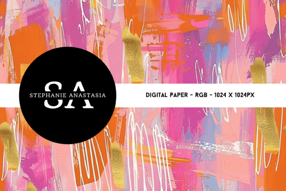 Pink Red Gold Brush Stroke Digital Paper
