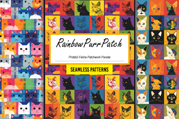 Prideful Feline Patchwork Seamless Art