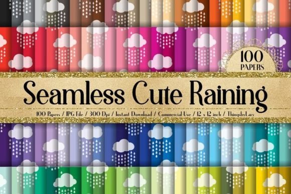 Seamless Cute Raining Cloud Papers