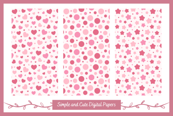 Seamless Dots Hearts Stars Digital Paper