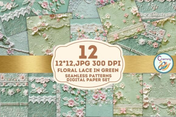 Seamless Papers Floral Lace in Green for Modern Design