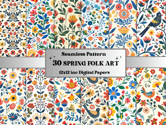 Seamless Spring Folk Art Pattern Paper for Creative Projects