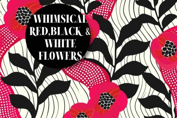 Whimsical Red Black and White Flowers: The Ultimate Digital Paper Pack for Creative Crafting